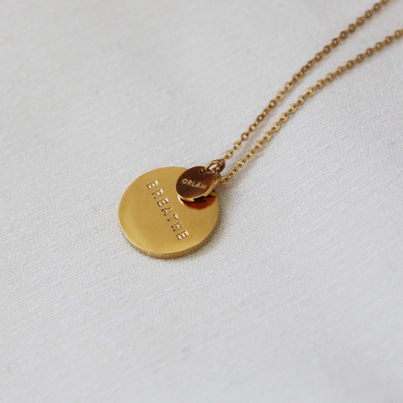 BREATHE Word Charm Necklace in Gold or Silver