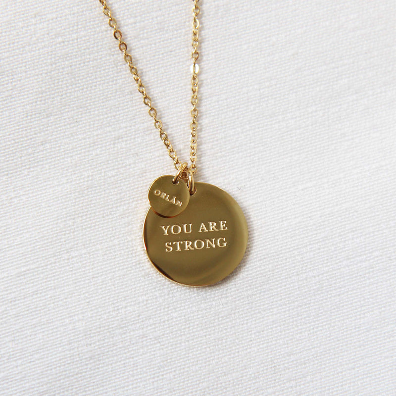 You Are Loved, You Are Strong Word Charm Necklace in Gold or Silver