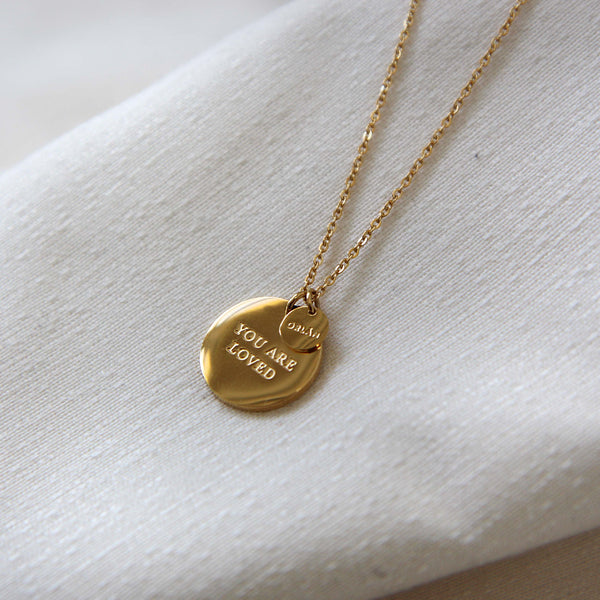 You Are Loved, You Are Strong Word Charm Necklace in Gold or Silver